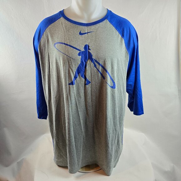Nike T Shirt Mens 2XL Gray Blue Ken Griffey Baseball Graphic Dri-Fit 3/4 Sleeve - Picture 1 of 9